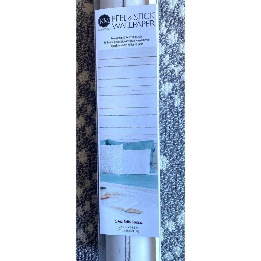 RoomMates Peel & Stick Wallpaper Weathered Shiplap White Gray Farmhouse Vinyl
